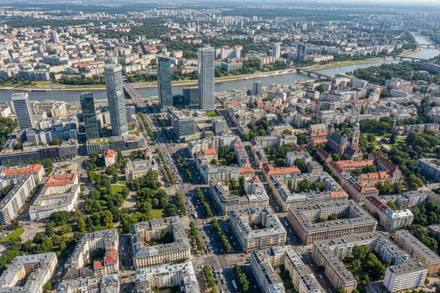 Bird view of polish city like warsaw