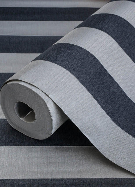 Biało-granatowa, klasyczna tapeta w pasy Alfa 3704-7