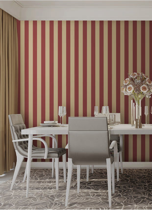 Kremowa-czerwona tapeta w pasy | bez odpadów | 16,5m2 w rolce | Alfa 3704-9