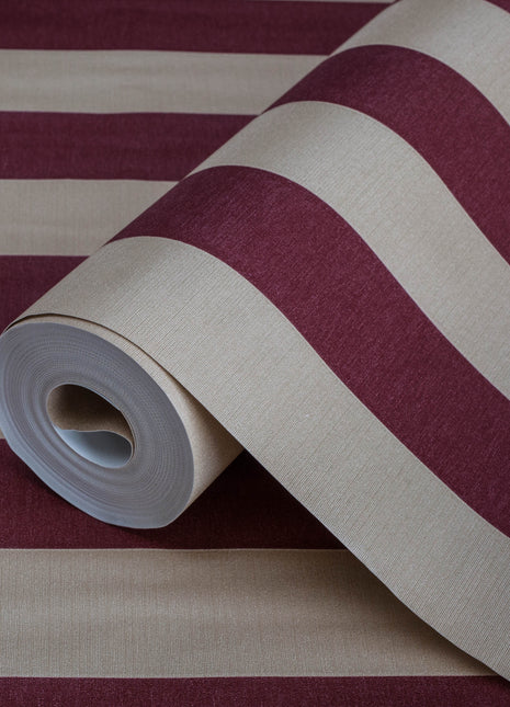 Kremowa-czerwona tapeta w pasy | bez odpadów | 16,5m2 w rolce | Alfa 3704-9