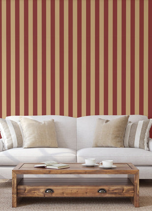 Kremowa-czerwona tapeta w pasy | bez odpadów | 16,5m2 w rolce | Alfa 3704-9