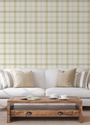 Beżowa tapeta w kratę Alfa 3714-1