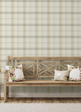 Beżowa tapeta w kratę Alfa 3714-1