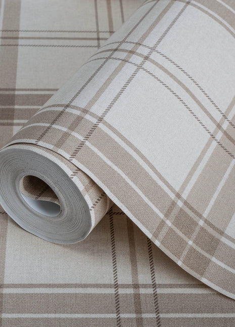 Beżowa tapeta w kratę  Alfa 3714-2