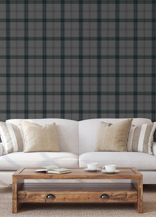 Ciemnobrązowa tapeta w kratę Alfa 3714-4